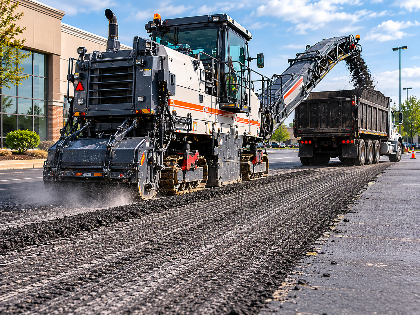 Road milling machine grinding old asphalt