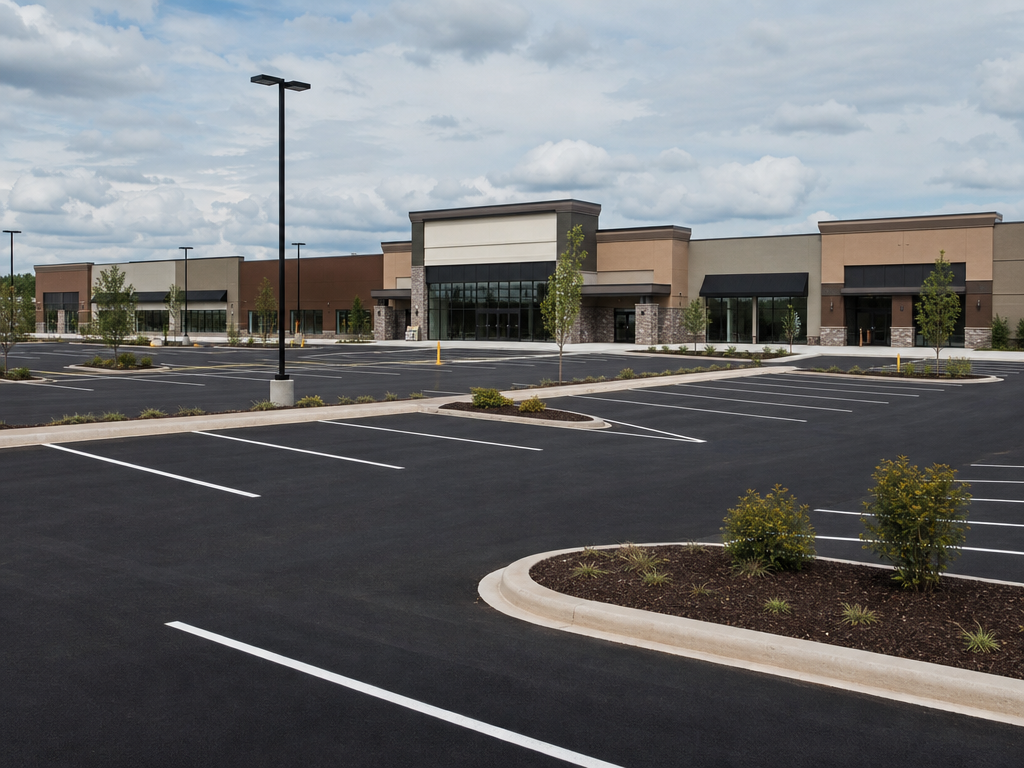 Newly constructed commercial parking lot