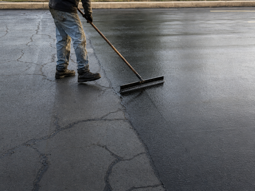 Seal coating and crack filling on asphalt
