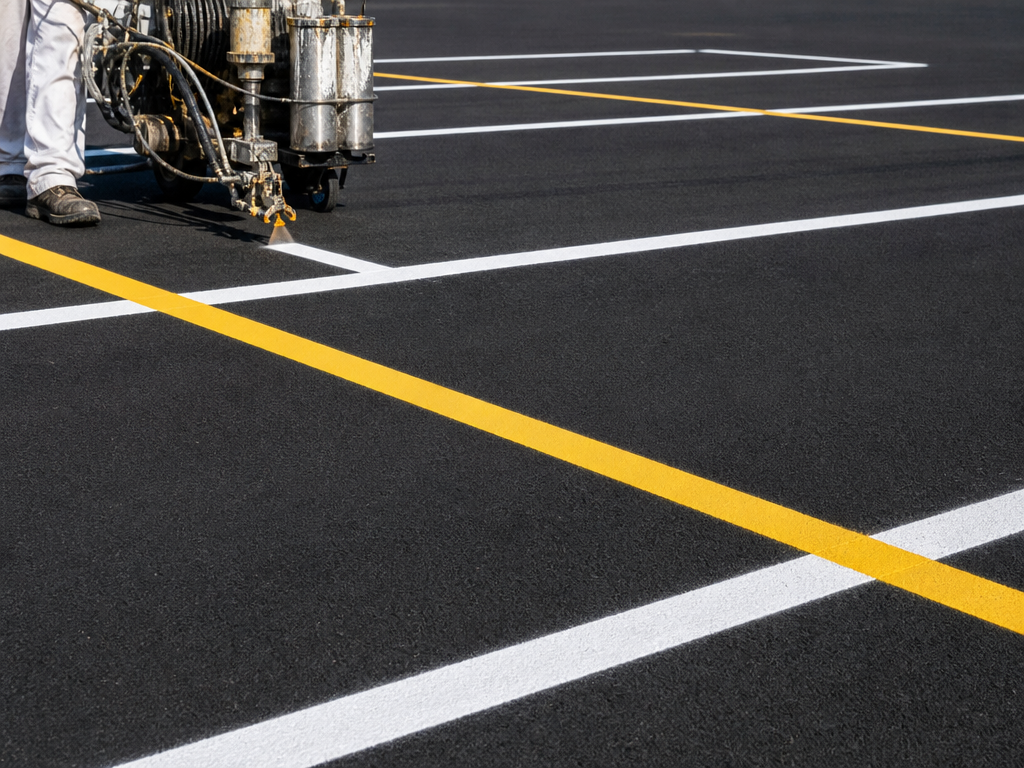 Fresh line striping on new asphalt